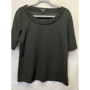 Talbots Black Short Sleeve Blouse Ruffle Scoop Neck‎ Classic Women's L